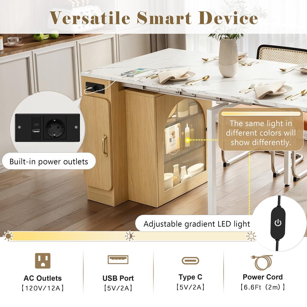 Kitchen Island with Casters, Extendable Dining Table with Removable Tabletop, Serves as Sideboard, Bar Table for Kitchen and Dining Room (Natural)