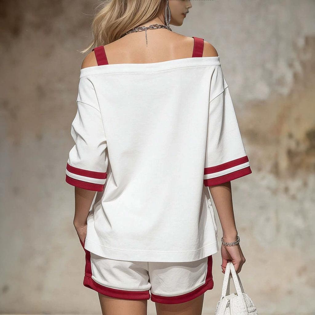 2026 Amazon European and American cross-border spring and summer women's suit off-the-shoulder top + shorts sports and leisure two-piece set