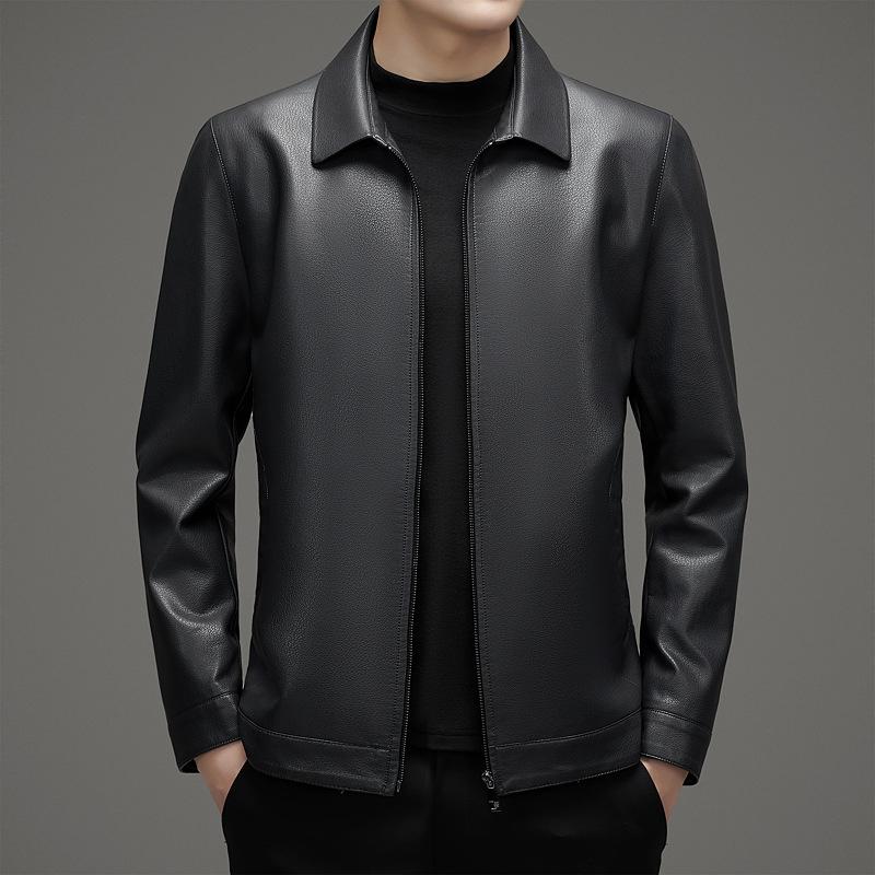Весенне-осенняя куртка из натуральной кожи, мужская куртка из овчины большого размера с лацканами, одежда для папы