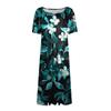 Женское свободное повседневное и модное платье с круглым вырезом и короткими рукавами, средней длины с принтом