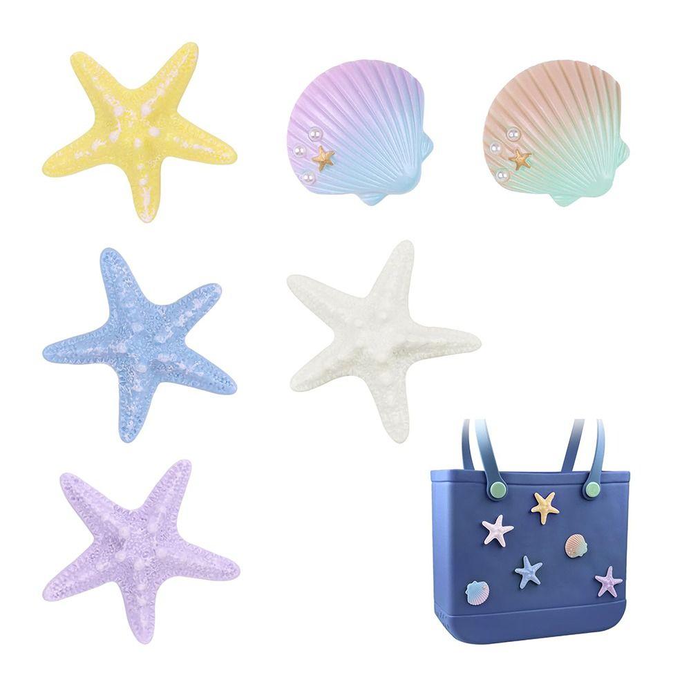 6Pcs DIY Charms for Bag Accessories Handbag Starfish Shell Beach Totes Bags Decoration Waterproof for Bag/Beach Bag