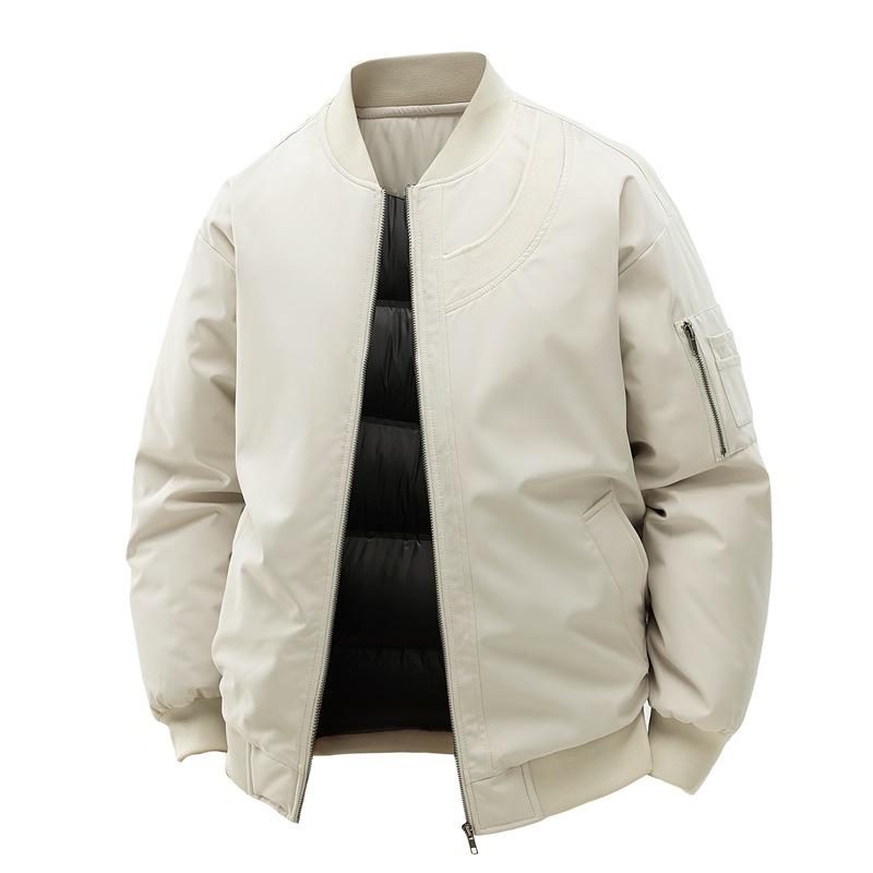Thickened Cotton Jacket for Men's Winter Baseball Collar Solid Color Loose Cotton Jacket Couple's Warm Cotton Jacket