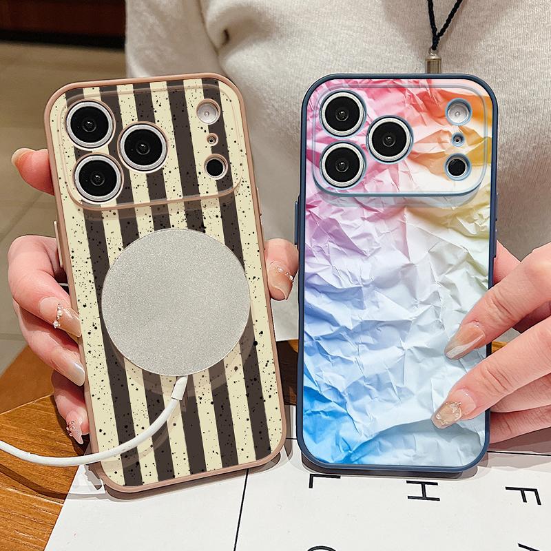 Чехол-полоска радужного цвета для iPhone 17 Pro Max Гибридный TPU+PC Магнитный Для Magsafe Матовое покрытие Для iPhone 16 15 14 13 Pro Max