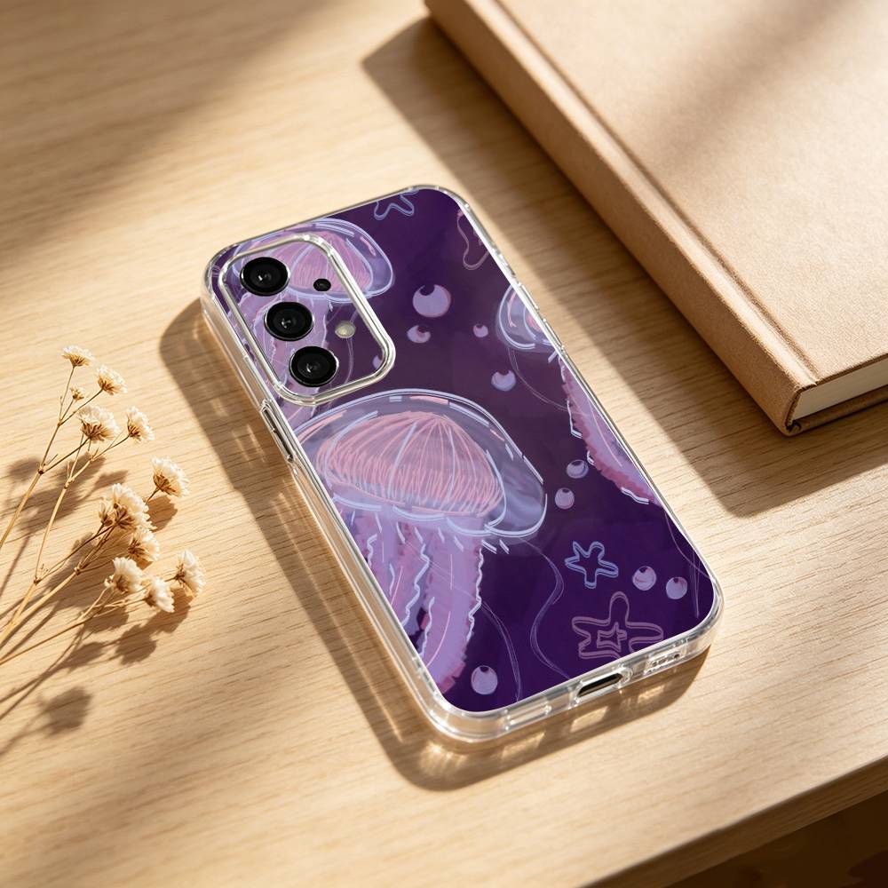 INS C-Cartoon Jellyfish phone Case For Samsung S25,24,21,22,23,30,Ultra,20,Plus,Fe,Lite,Note Transparent Cover