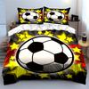 3Pcs Star Soccer Ball Bedding Set, Cartoon Football with Yellow Stars Print Duvet Cover + 2 Pillowcases, Kids Sports Decor