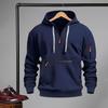 Осень-зима Мужская толстовка с капюшоном на молнии с декором, свободная эластичная манжета, шнурок, теплый пуловер средней длины, однотонный топ в стиле хип-хоп для занятий спортом, повседневной носки
