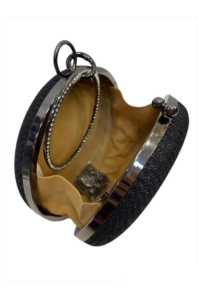 Women's Stylish and Useful Evening Dress Bag Black Armor Silvery Round Women's Evening Dress Bag