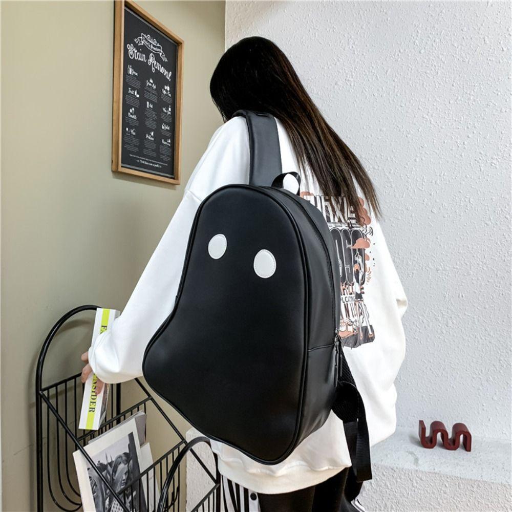 Harajuku Style Students Book Bag Pu Leather Shoulder Bag Portable Ghost Backpack Travel