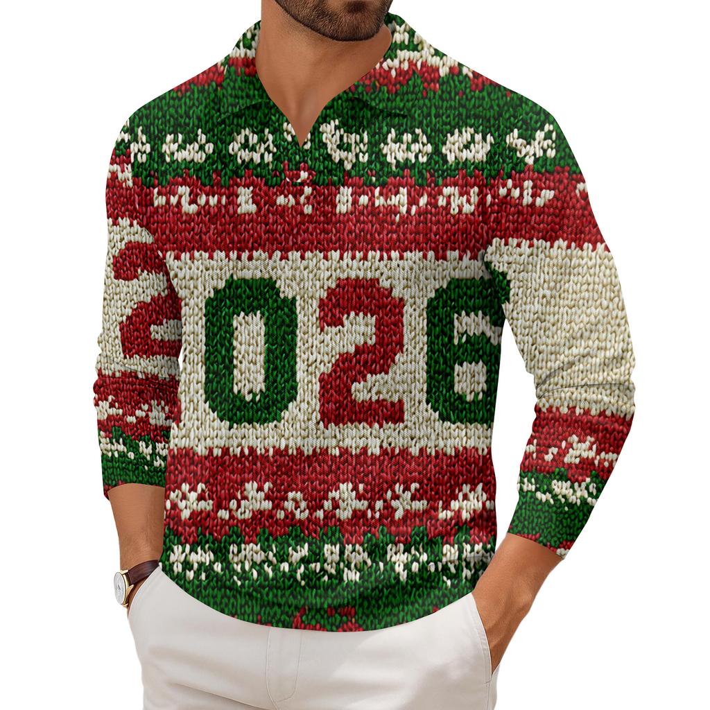 Men's Casual Collared Long-Sleeve Knit Base Layer Top