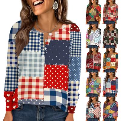 Женская мода Свободный топ с длинным рукавом и круглым вырезом в повседневном стиле