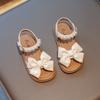 Girls Sandals Children Fashion Flat PU Bow Pearls 2024 Versatile Casual Shoes Breatheable Soft Sweet Princess Kids Shoes Korean