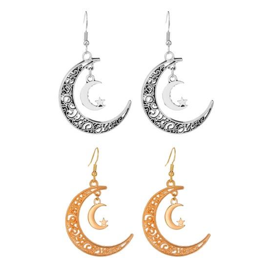 Серьги-крючки в стиле ретро со звездой и луной, женские серьги с двойной луной и полым дизайном