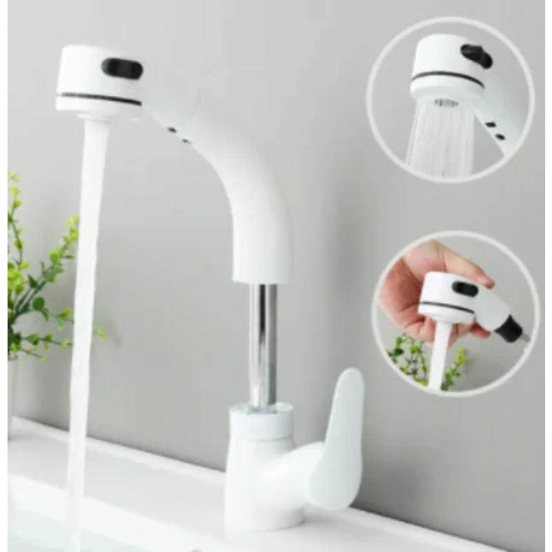 Matte Black Bathroom Basin Faucet Pull Out Spout Rotatable Liftable Body Deck Mounted Hot and Cold Water Mixer Tap