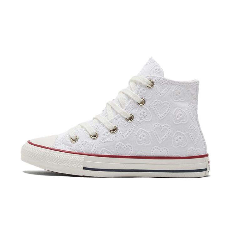 Converse Chuck Taylor All Star High Top Canvas Sneakers Embroidered White Kids Sneakers 671097C