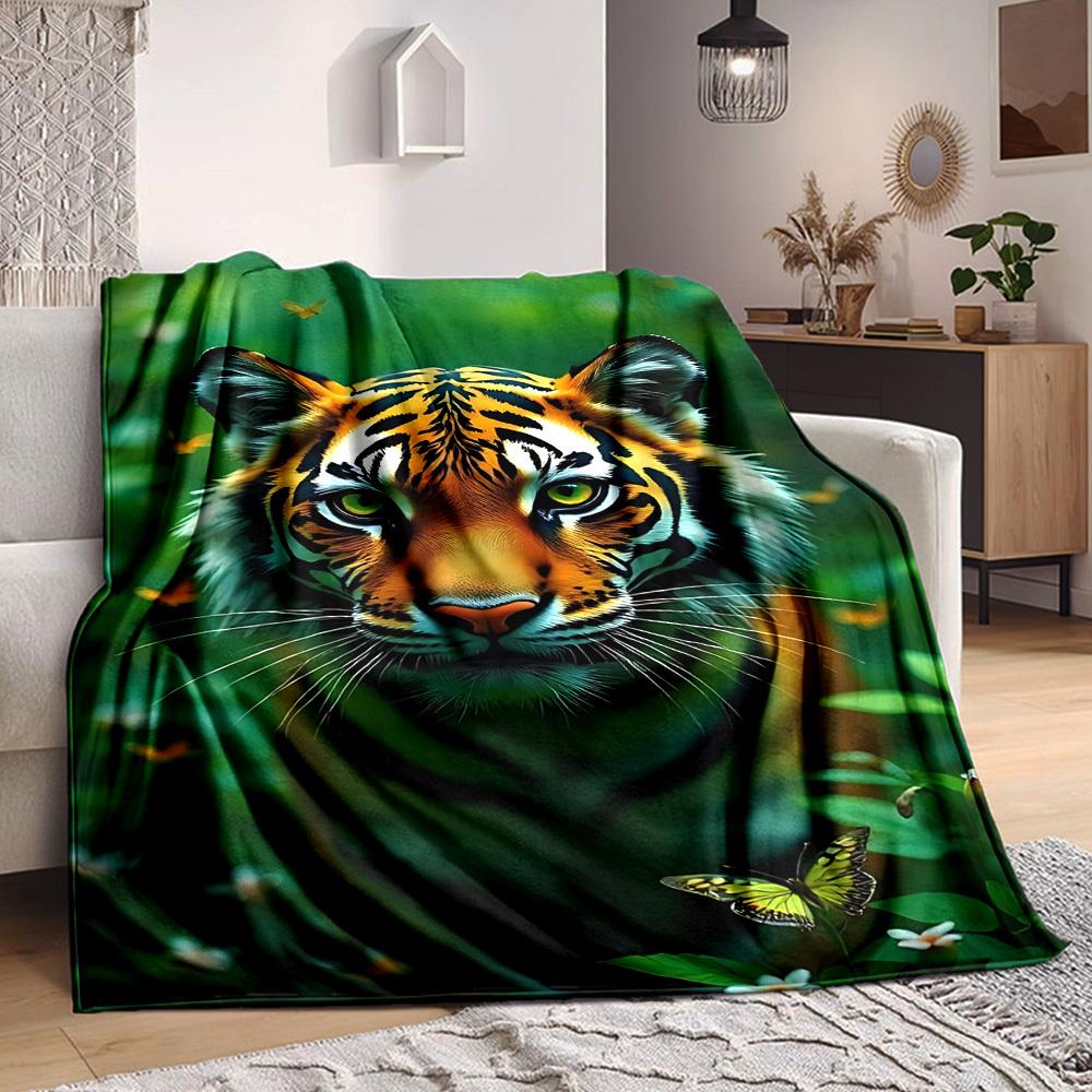 1pc Tiger Print Blanket Warm, Cozy, And Soft, Suitable for Sofas, Beds, Cars, And Office Use.Perfect for Camping And Travel, Making It a Great Gift fo