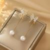 Super Fairy, Two Wearing Butterfly Pearl Fringed Earrings Full Of Diamonds, Femininity Showing Face And Thin Stud Earrings.