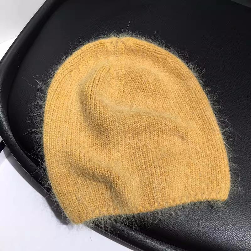 High-quality rabbit fur pullover hat, solid color, versatile winter atmosphere stacked hat, warm snowy cold hat