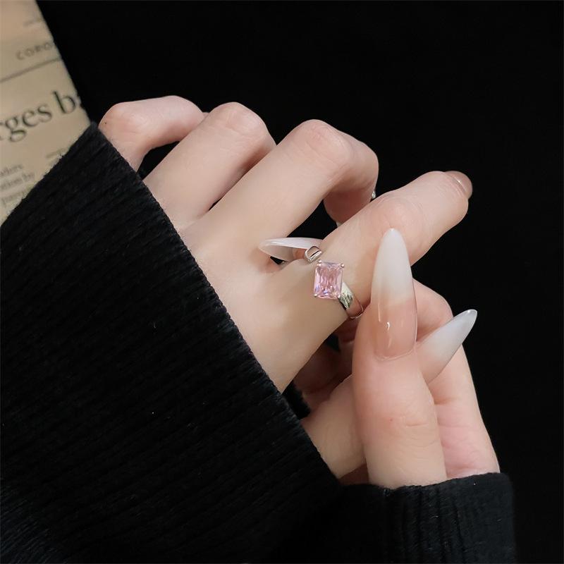 Bow Pink Zircon Series Open Ring Niche Love Cold Wind Advanced Sense Personality Ring Woman
