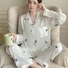 2025 Весна Осень Комплекты из 2 предметов с милым принтом бабочек Женская пижама из искусственного шелка и атласа Пижамный комплект с длинными рукавами Пижама женская Домашняя одежда