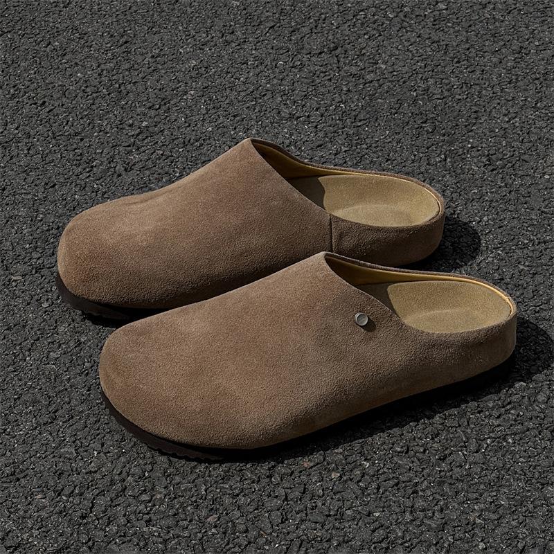 2025 новая нишевая кожаная круглая голова ретро одна педаль ленивая сумка голова полу-тапочки Мюли мужские 45370-X