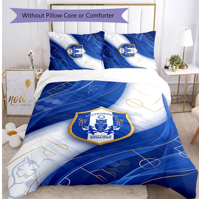 Sheffield Wednesday Football Printed 3 Pieces Bedding Set, Comfortable Skin Friendly Bedroom Duvet Cover Set