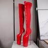 Сексуальные 19 см ботфорты выше колена женские на высоком каблуке для вечеринок танцев фетиш клубная обувь красные на платформе ботфорты до бедра большой размер 48