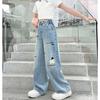 Летние брюки для девочек Джинсы из тенселя Широкие брюки Детские брюки прямого кроя Модные и повседневные брюки