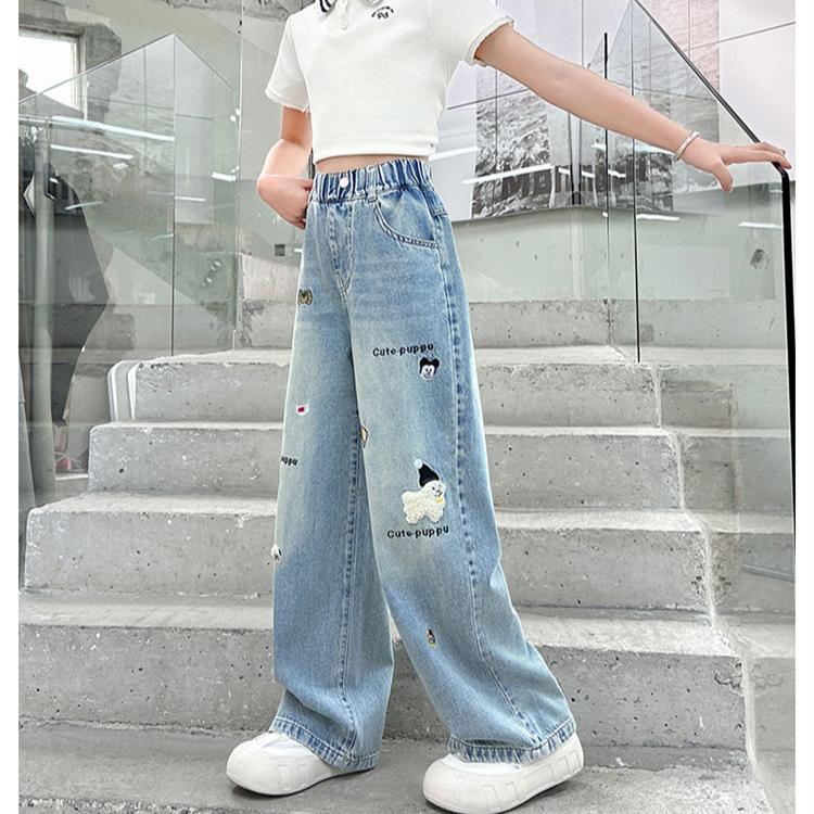 Летние брюки для девочек Джинсы из тенселя Широкие брюки Детские брюки прямого кроя Модные и повседневные брюки