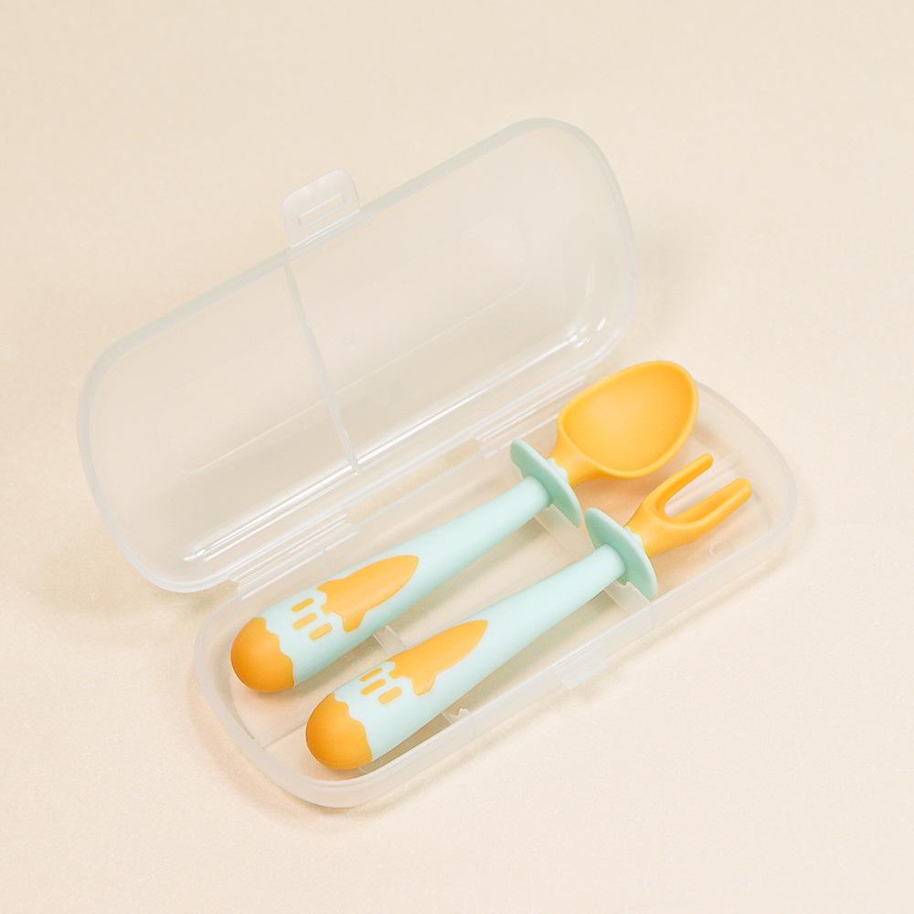 Cartoon Rocket-Shaped Baby Training Spoon & Fork Set