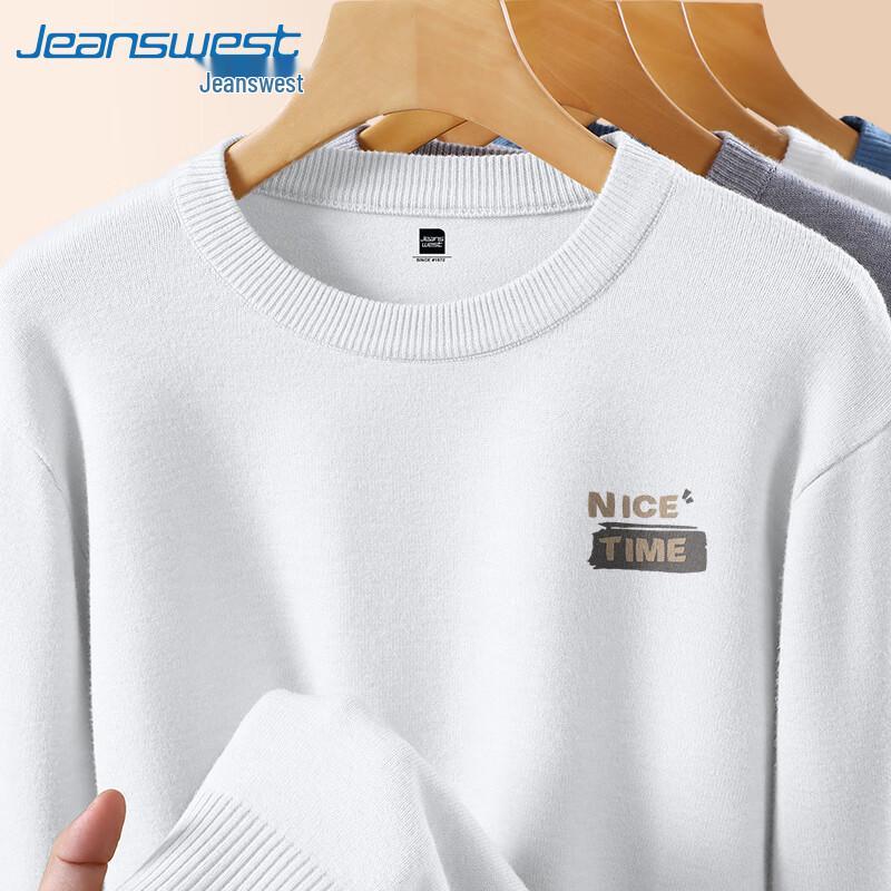 Мужской вязаный свитер с круглым вырезом и принтом букв Jeanswest 2025 Осень