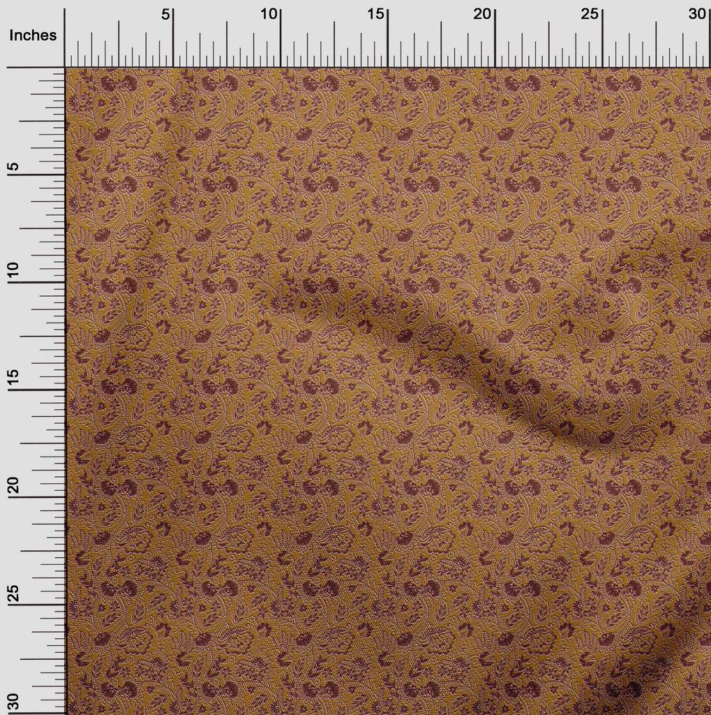 oneOone Cotton Poplin Dark Mustard Fabric Kalamkari Sewing Material Print Fabric By The Yard 42 Inch
