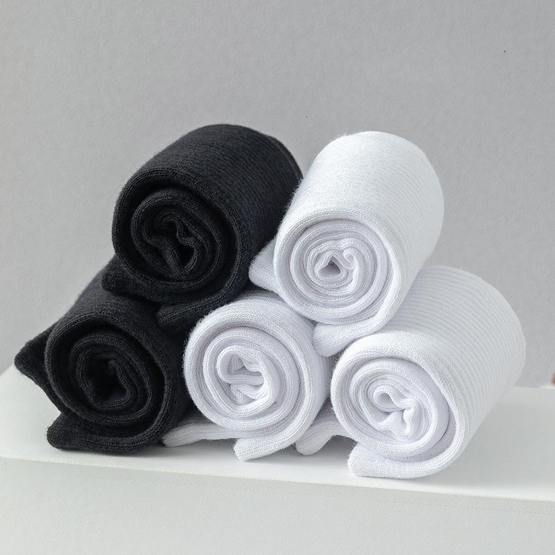 5 пар/лот 100% хлопок мужские высокие носки классические черные белые дышащие впитывающие пот женские осенние теплые эластичные спортивные носки