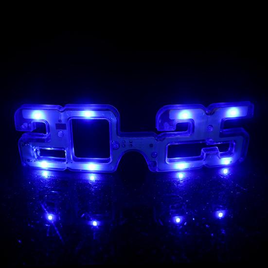 Новогодние светодиодные светящиеся очки 2025 года с цифрами, 3 режима освещения, реквизит для фотосессии на день рождения для косплея