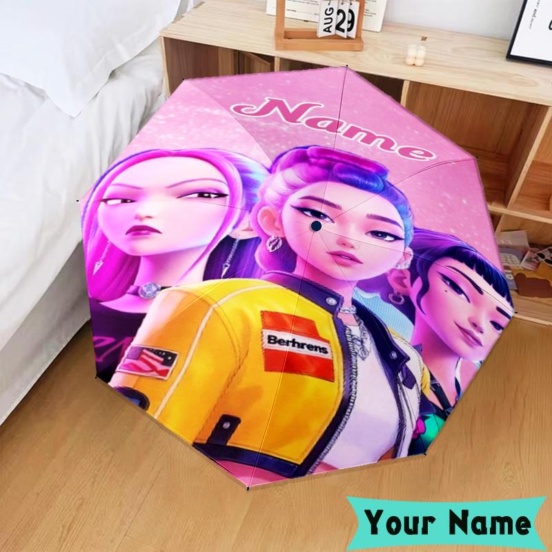Custom Name Fantasy Night Trio K-Pop Umbrella, Foldable Umbrella Suitable for Outdoor Shopping Travel Sports, Exquisite Gift for Family