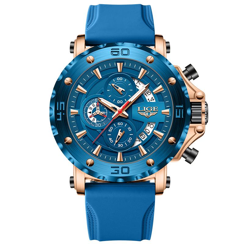 LIGE TOP luxury Men's watches chronograph luminous calendar sports quartz wristwatch fashion business watches for men reloj