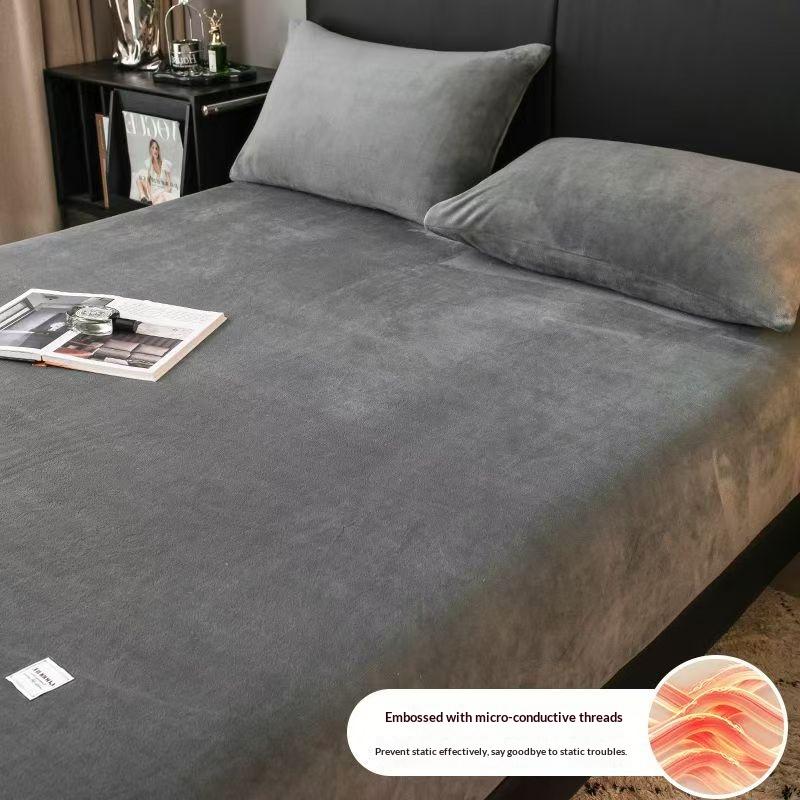Зимняя Теплая Плюшевая Простыня на Резинке Эластичный Наматрасник Пушистый Бархатный Флисовый Постельный Комплект Пара Термальная Двуспальная Кровать Кинг-сайз
