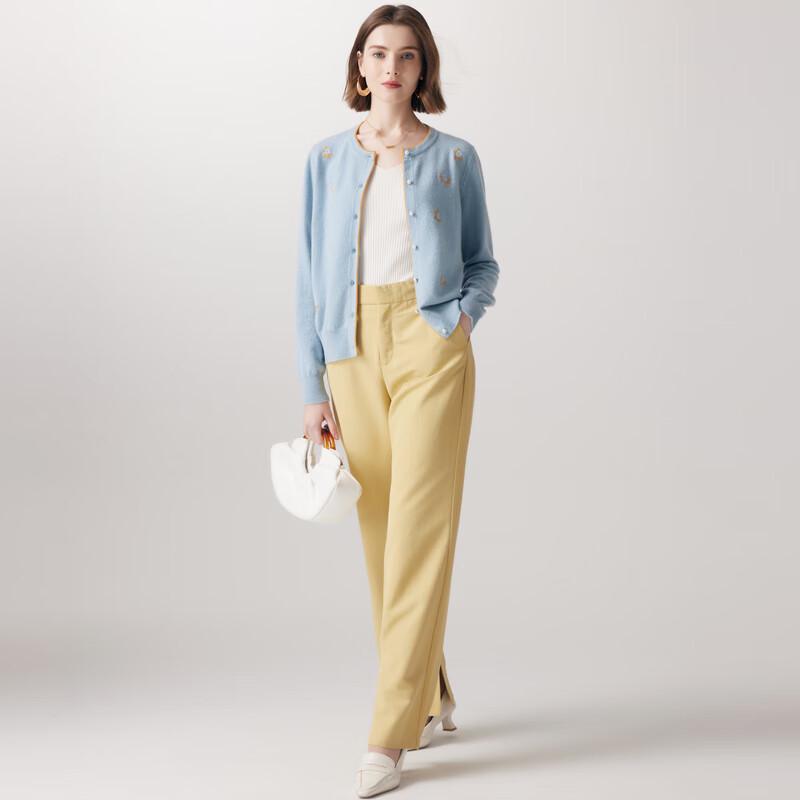 PALUOPO 100% Cashmere Floral Knit Cardigan Sweater