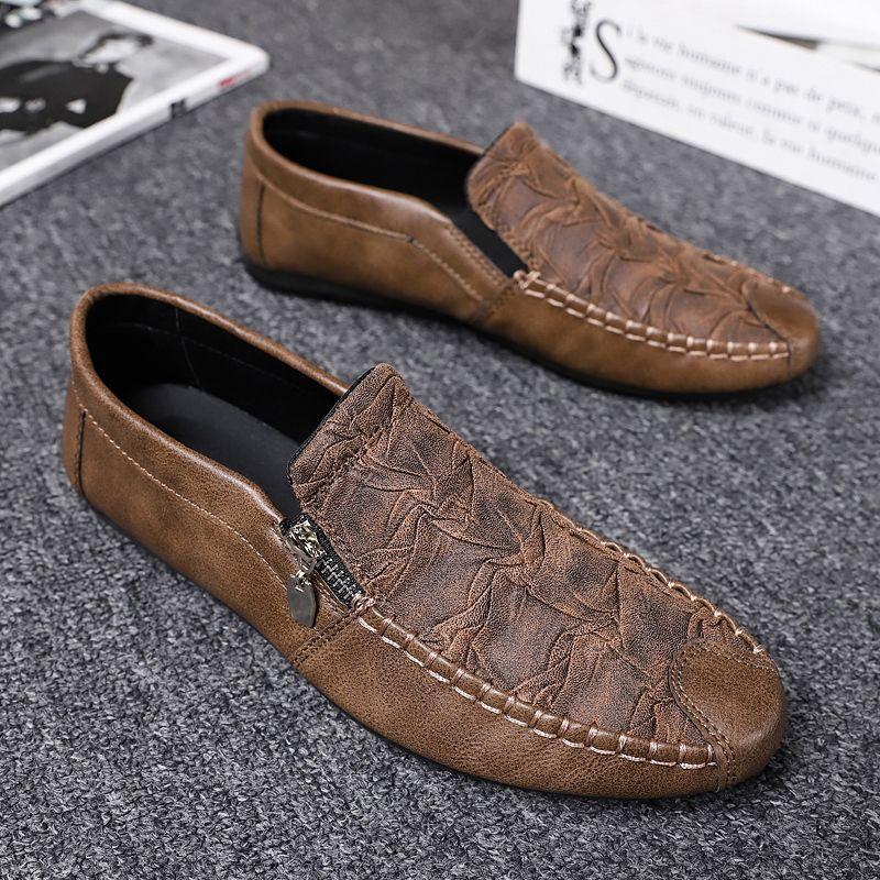 Fashion Non Slip Flat Zip Men's Leather Shoes Low-Top Classic Original Designer Common Cowhide Elegant Fashion 2025 Pu Male Casual Shoe