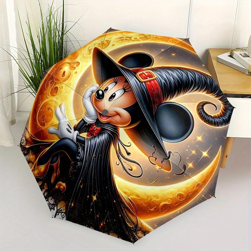 Witch Minnie Mouse Automatic Opening and Closing Umbrella - 8-rib Reinforced Folding Design, Lightweight and Portable, Suitable for Daily Bu