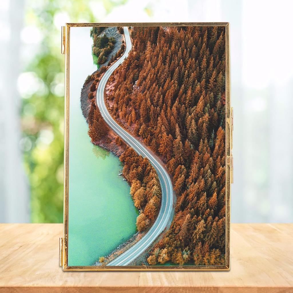 Brass Retro Glass Metal Desktop Photo Frame Bracket Copper Strip Metal Photo Frame;4*6inch :
