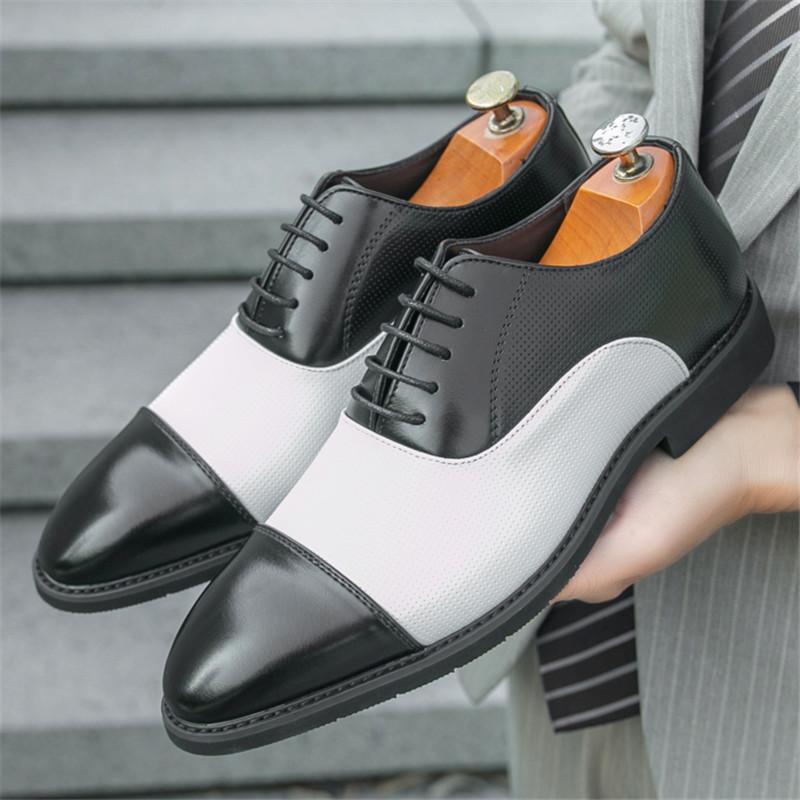 Мода Мода Новые Мужские Заостренные Черные С Белой Вставкой Повседневные Оксфорды Мужская Вечерняя Одежда Выпускной Формальная Свадебная Обувь