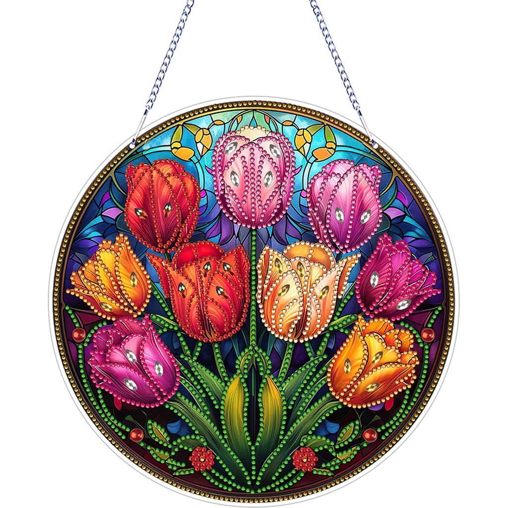 2D Flat DIY Diamond Art Suncatcher Diamond Painting Set Rhinestone Diamond Art Window Pendants Window Hanging Art for Home Decor