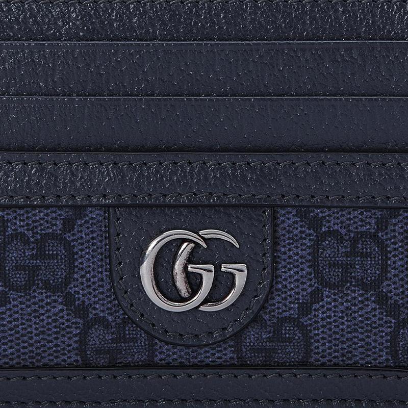 Gucci Ophidia Double G Logo Palladium Tone Accessories Canvas And Leather Card Holder Men Card Holder Blue Dark-Blue 732018-UULBN-4055