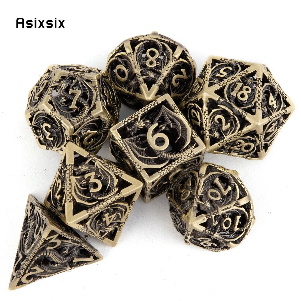 7 Pcs Golden Black Dragon Metal Dice Hollow Metal Polyhedral Dice Set Suitable for Role-Playing RPG Board Game Card Game