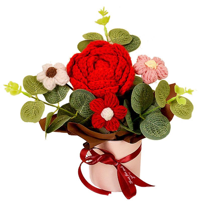 1 шт. Роза Элегантный подарок ручной работы Искусственный цветок Вечный Вязаный День святого Валентина Пышный Романтический букет Сделай сам 20x14 см