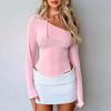 2KWEIRD Y2K Топ с открытыми плечами и длинными рукавами, женский сексуальный облегающий винтажный розовый, повседневные наряды, уличная одежда, клубный