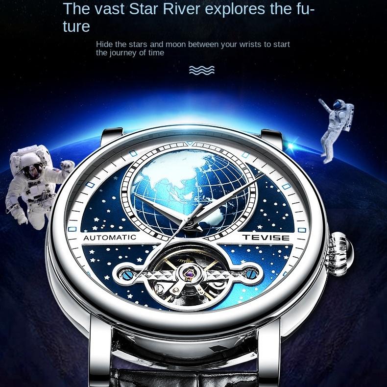 TEVISE New Hollow Mechanical Watch Automatic Leather Casual Watch Waterproof Men's Watch