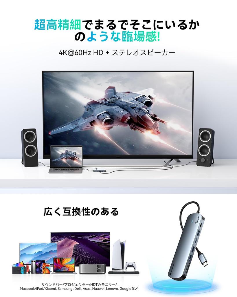 Новый Yottamaster USB C Хаб 3 10 Гбит/с Gen2 Адаптер для передачи данных Выход HDMI Быстрая зарядка PD 100 Вт Порт Gigabit Ethernet LAN Картридер для аудио Совместимый