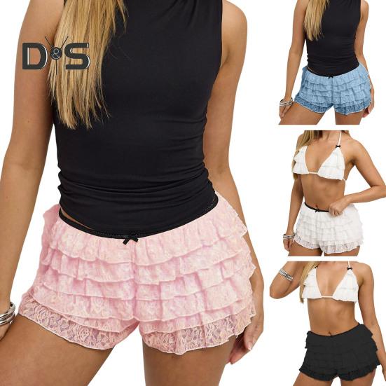 Женские летние шорты, многослойные, с разбросанным подолом, оборками, кружевной отделкой, пляжные шорты в стиле Лолиты, с высокой талией, ультракороткие шорты, повседневная одежда, шорты для сна