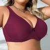 Plus Size Women Bra Wine Red Double Layer Ultra-Thin Silky Bras with Comfortable Wide Straps, Wire-Supported Lingerie
